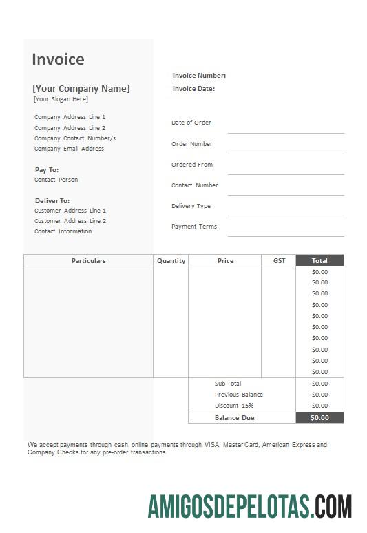 em branco Modelo de fatura de padaria grátis